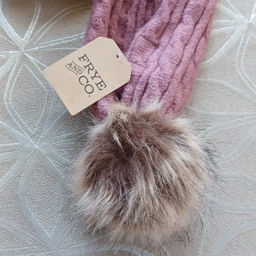 Frye Cable Knit Scarf with Pom Poms!